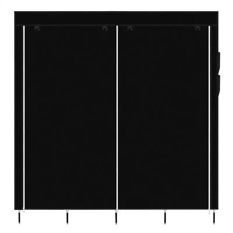 Karl Home 12-Cube Portable Closet Wardrobe with 2 Hanging Rods & 4 Side Pockets, 4-Tier Non-Woven Fabric Storage Organizer Black