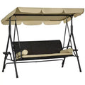 3-Seat Patio Swing Chair with Adjustable Canopy, Rattan Seat, Removable Cushions and Pillows