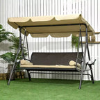 3-Seat Patio Swing Chair with Adjustable Canopy, Rattan Seat, Removable Cushions and Pillows