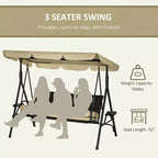 3-Seat Patio Swing Chair with Adjustable Canopy, Rattan Seat, Removable Cushions and Pillows
