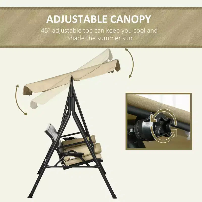 3-Seat Patio Swing Chair with Adjustable Canopy, Rattan Seat, Removable Cushions and Pillows