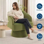 Modern 360 Swivel Velvet Barrel Accent Chair, Upholstered Armchair with Striped Backrest & Plush Padding, Comfy Round Lounge Chair