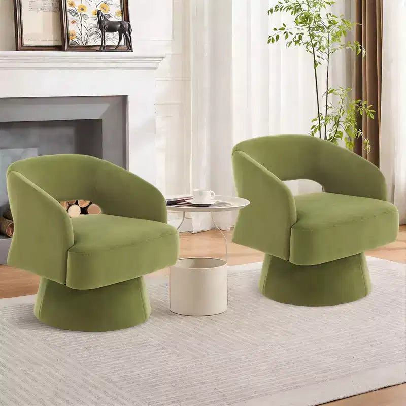 Modern 360 Swivel Velvet Barrel Accent Chair, Upholstered Armchair with Striped Backrest & Plush Padding, Comfy Round Lounge Chair