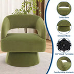 Modern 360 Swivel Velvet Barrel Accent Chair, Upholstered Armchair with Striped Backrest & Plush Padding, Comfy Round Lounge Chair