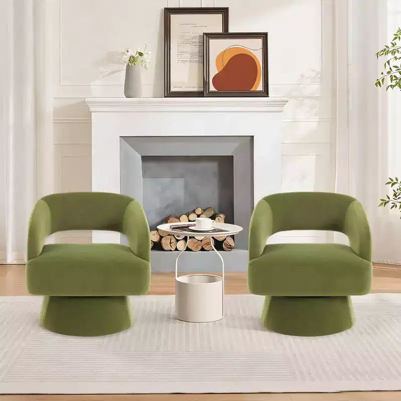 Modern 360 Swivel Velvet Barrel Accent Chair, Upholstered Armchair with Striped Backrest & Plush Padding, Comfy Round Lounge Chair