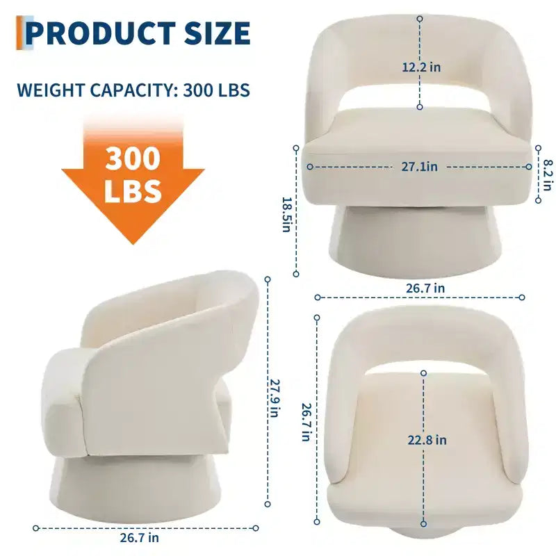 Modern 360 Swivel Velvet Barrel Accent Chair, Upholstered Armchair with Striped Backrest & Plush Padding, Comfy Round Lounge Chair