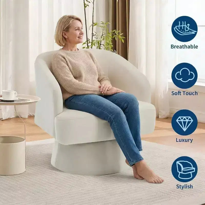 Modern 360 Swivel Velvet Barrel Accent Chair, Upholstered Armchair with Striped Backrest & Plush Padding, Comfy Round Lounge Chair