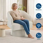 Modern 360 Swivel Velvet Barrel Accent Chair, Upholstered Armchair with Striped Backrest & Plush Padding, Comfy Round Lounge Chair