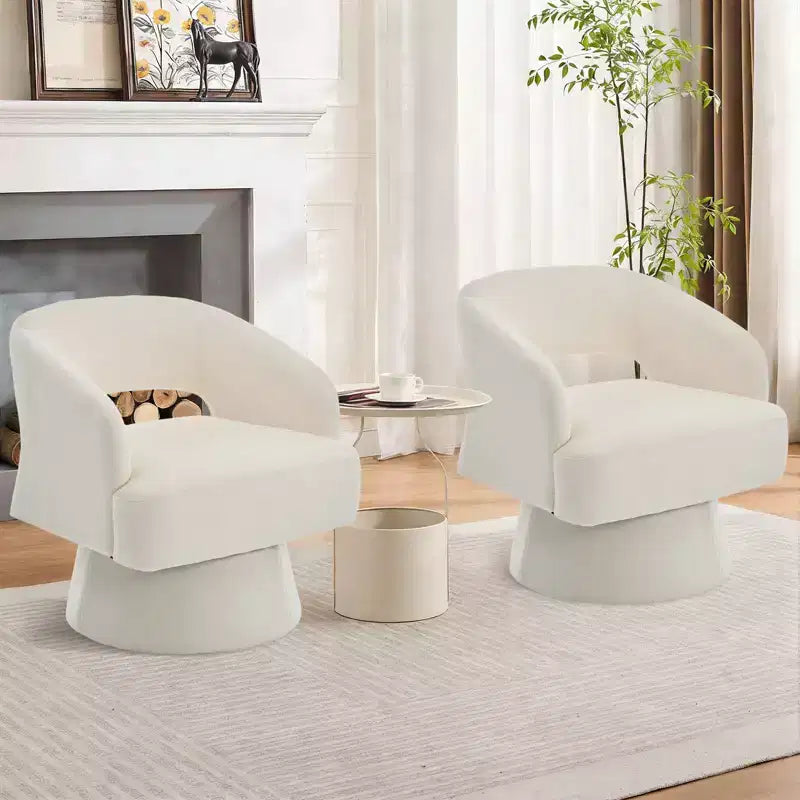 Modern 360 Swivel Velvet Barrel Accent Chair, Upholstered Armchair with Striped Backrest & Plush Padding, Comfy Round Lounge Chair