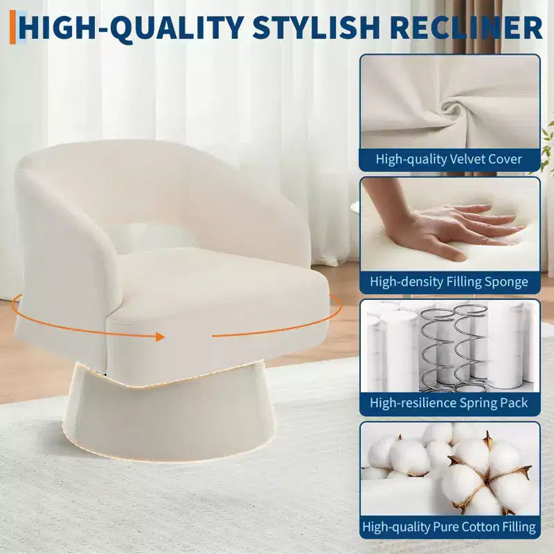 Modern 360 Swivel Velvet Barrel Accent Chair, Upholstered Armchair with Striped Backrest & Plush Padding, Comfy Round Lounge Chair
