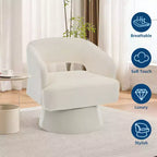 Modern 360 Swivel Velvet Barrel Accent Chair, Upholstered Armchair with Striped Backrest & Plush Padding, Comfy Round Lounge Chair