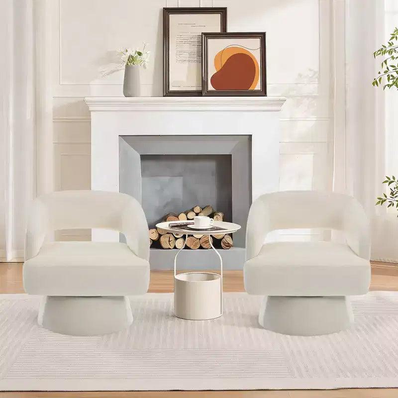Modern 360 Swivel Velvet Barrel Accent Chair, Upholstered Armchair with Striped Backrest & Plush Padding, Comfy Round Lounge Chair