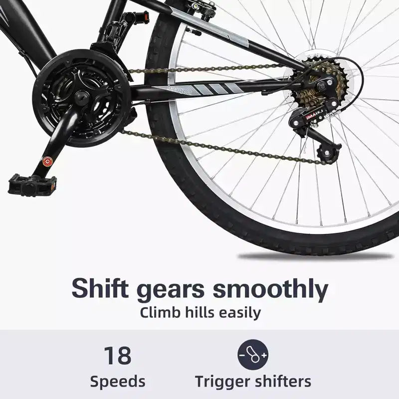 Hykolity 26 inch Mountain Bike, 18-Speed Outdoor Cycling Bike, High Carbon Steel Frame, MTB Bicycle for Men and Women, Dual Full Suspension, Black