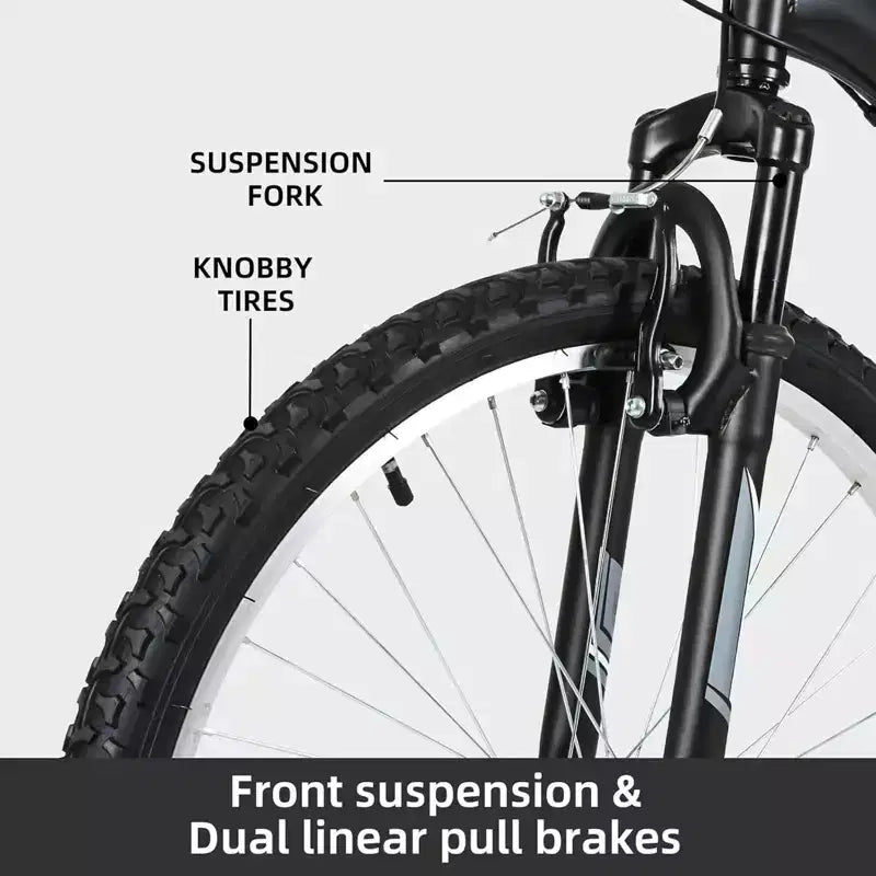 Hykolity 26 inch Mountain Bike, 18-Speed Outdoor Cycling Bike, High Carbon Steel Frame, MTB Bicycle for Men and Women, Dual Full Suspension, Black