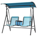 2-Person Portable Patio Swing with Canopy, Cup Holders and Stand, Blue