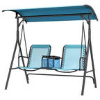 2-Person Portable Patio Swing with Canopy, Cup Holders and Stand, Blue