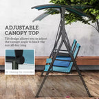 2-Person Portable Patio Swing with Canopy, Cup Holders and Stand, Blue