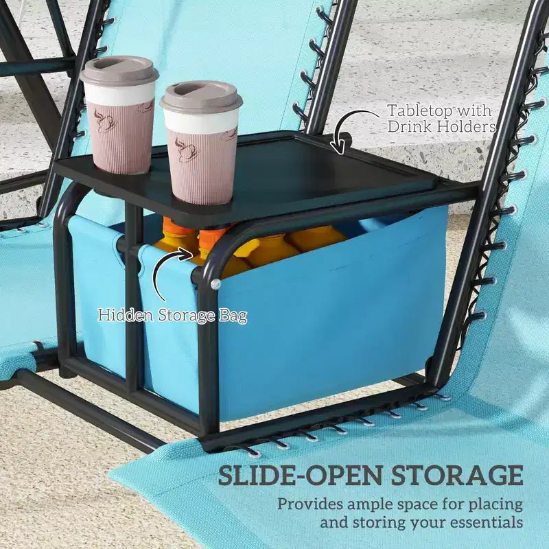 2-Person Portable Patio Swing with Canopy, Cup Holders and Stand, Blue
