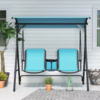2-Person Portable Patio Swing with Canopy, Cup Holders and Stand, Blue