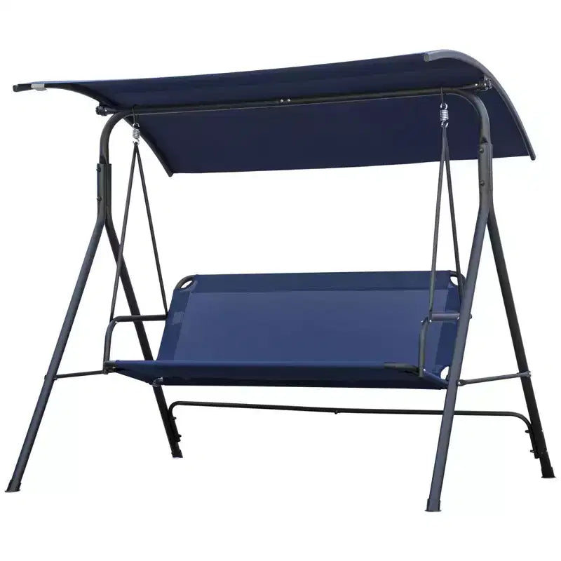 3-Person Patio Swing Chair with Adjustable Canopy and Cushions, Dark Blue