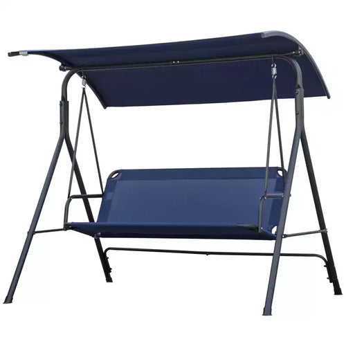 3-Person Patio Swing Chair with Adjustable Canopy and Cushions, Dark Blue