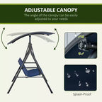 3-Person Patio Swing Chair with Adjustable Canopy and Cushions, Dark Blue