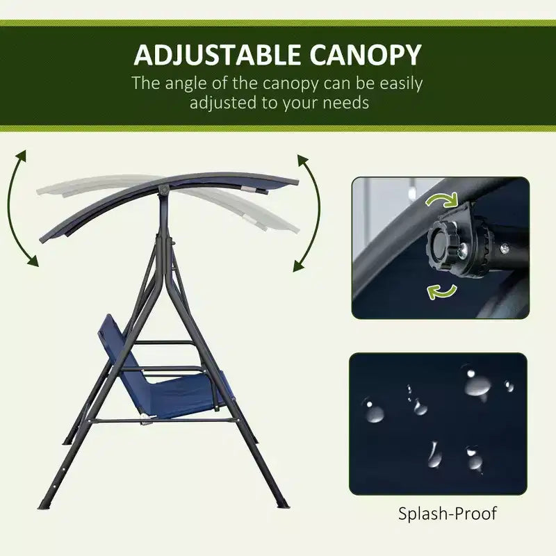 3-Person Patio Swing Chair with Adjustable Canopy and Cushions, Dark Blue