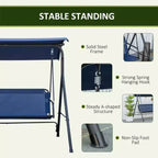 3-Person Patio Swing Chair with Adjustable Canopy and Cushions, Dark Blue