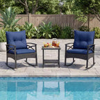 Gymax Set of 3 Patio Bistro Set w/ Glider Rocking Chairs Tempered Glass Coffee Table & Cushions
