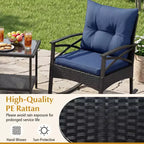Gymax Set of 3 Patio Bistro Set w/ Glider Rocking Chairs Tempered Glass Coffee Table & Cushions