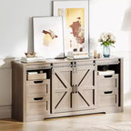 Rustic Farmhouse TV Stand Entertainment Center with Sliding Barn Doors, 4 Drawers, Adjustable Shelf & Cable Management, Perfect for Living Room