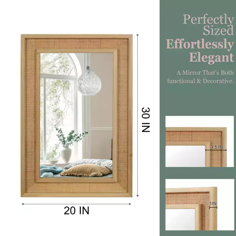 GDFStudio Brielle Farmhouse Rattan Solid Wood Decorative Wall Mirror