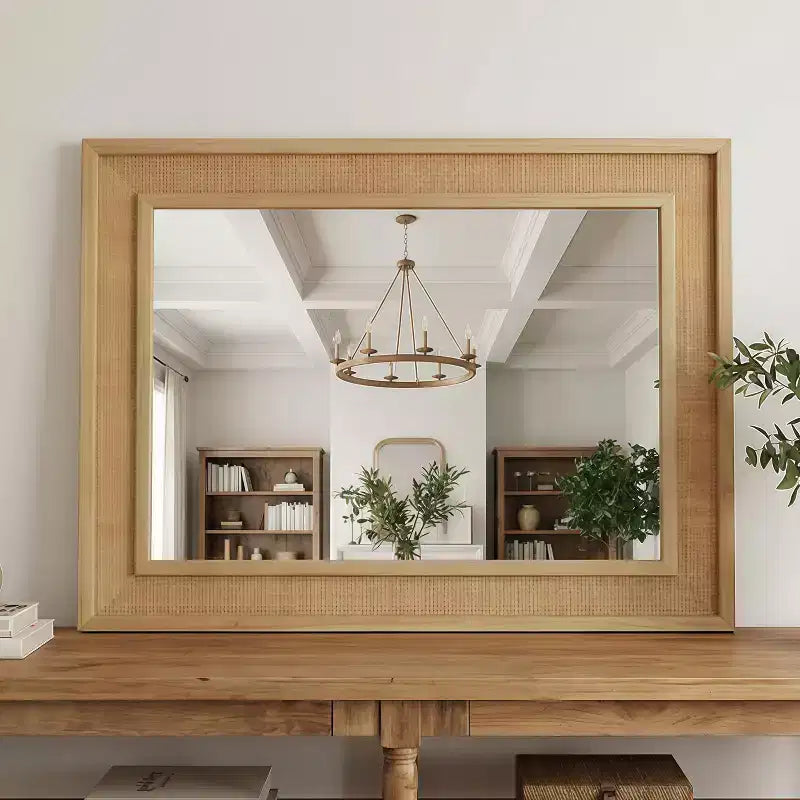 GDFStudio Brielle Farmhouse Rattan Solid Wood Decorative Wall Mirror