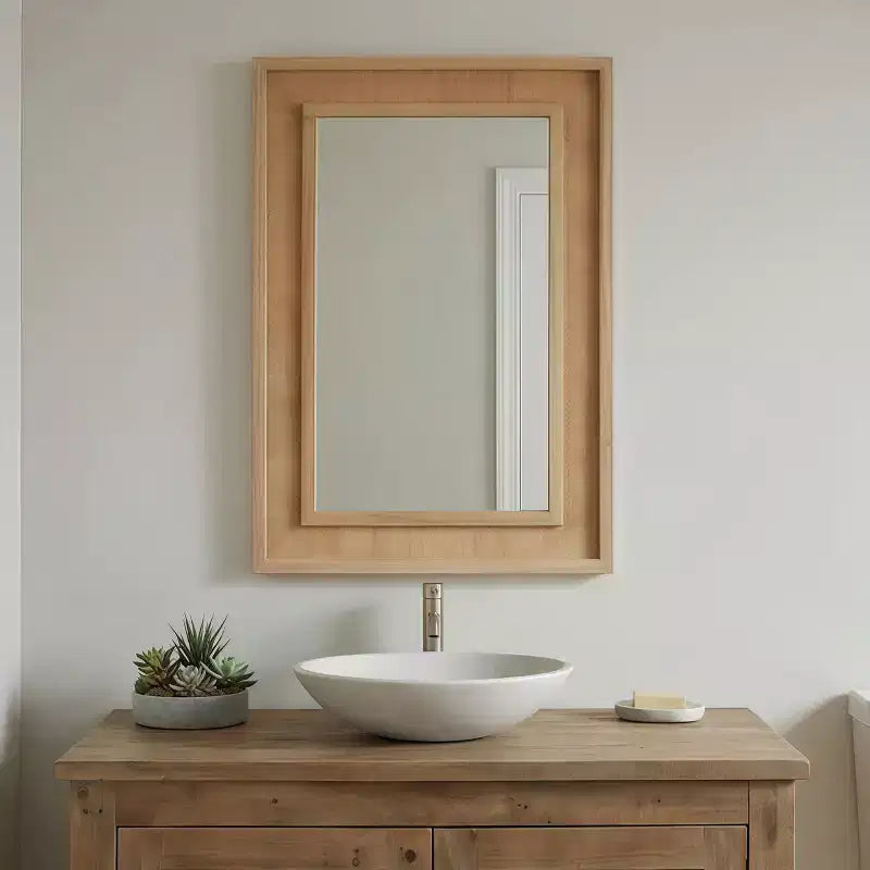 GDFStudio Brielle Farmhouse Rattan Solid Wood Decorative Wall Mirror