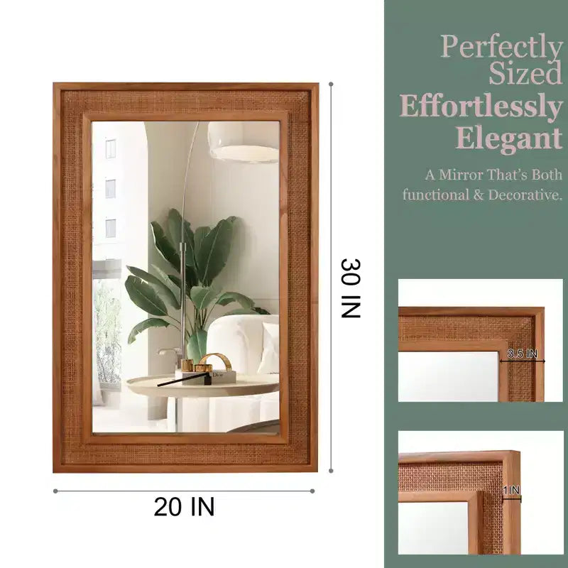 GDFStudio Brielle Farmhouse Rattan Solid Wood Decorative Wall Mirror