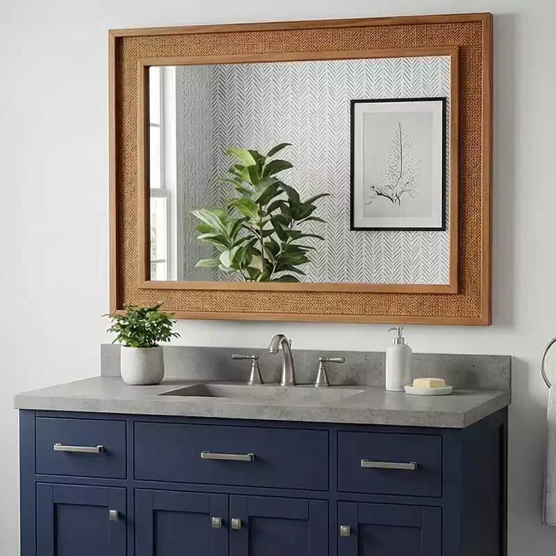 GDFStudio Brielle Farmhouse Rattan Solid Wood Decorative Wall Mirror