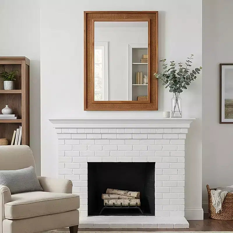 GDFStudio Brielle Farmhouse Rattan Solid Wood Decorative Wall Mirror