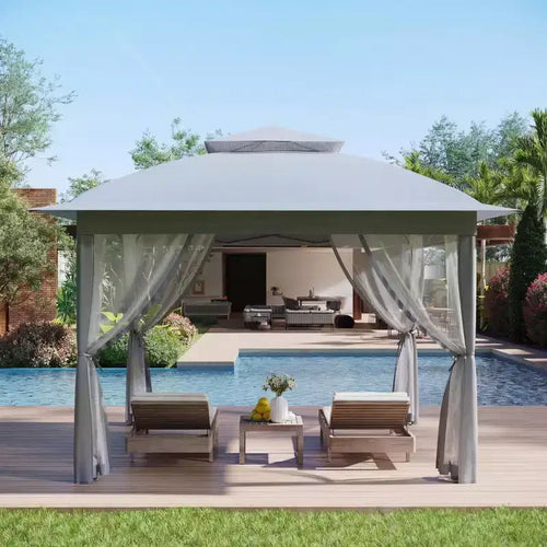 11x11 Pop-Up Instant Gazebo Tent with Mosquito Netting, Waterproof Outdoor Canopy Shelter for Backyard & Patio, Includes Portable Carrying Bag