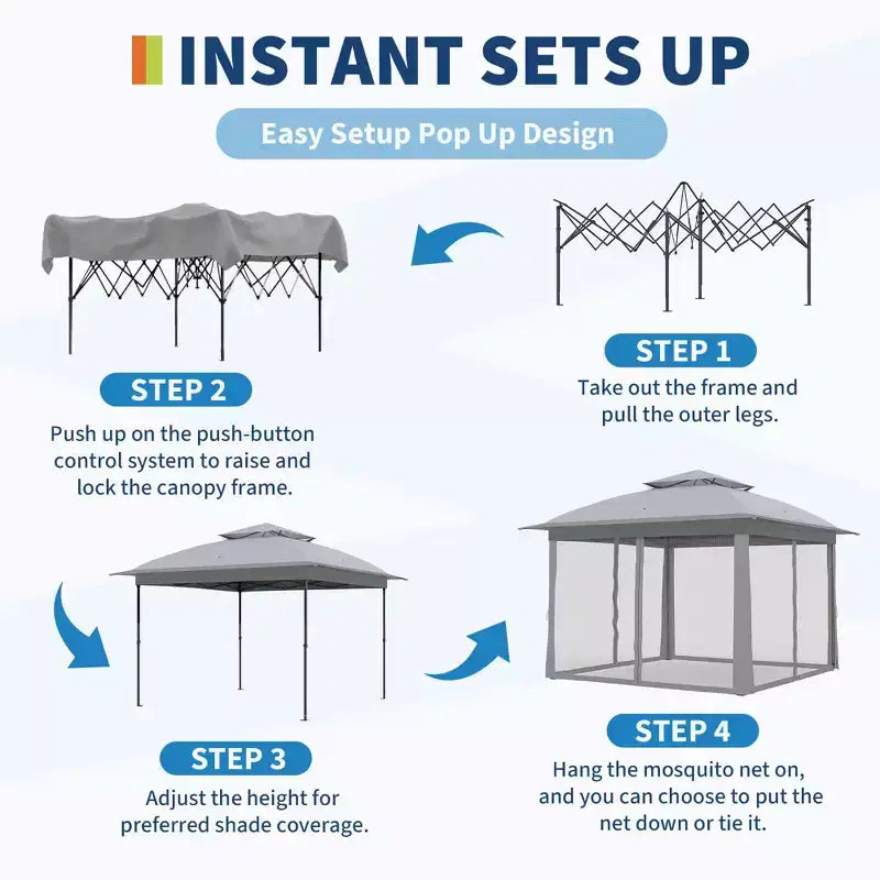 11x11 Pop-Up Instant Gazebo Tent with Mosquito Netting, Waterproof Outdoor Canopy Shelter for Backyard & Patio, Includes Portable Carrying Bag