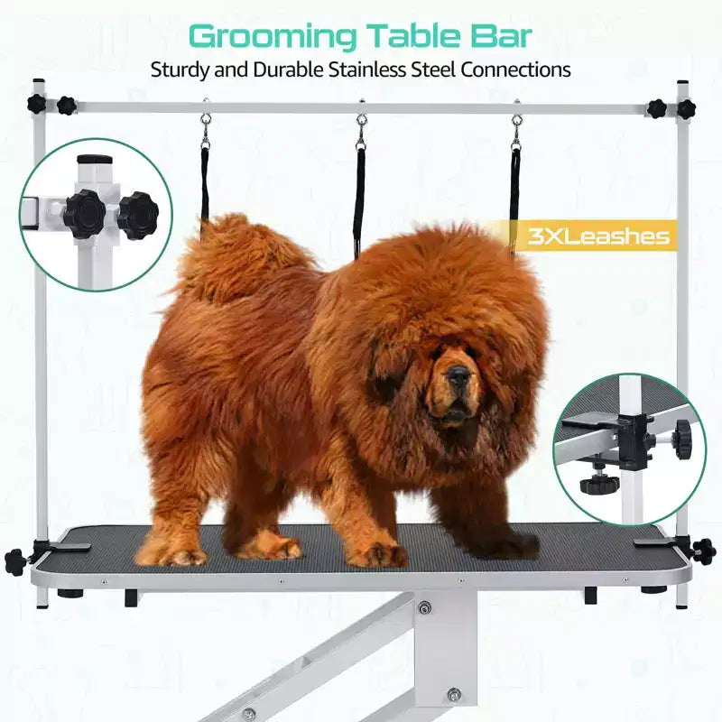 43.6 Pet Grooming Table for Large Dogs Heavy Duty Height Adjustable Dog Grooming Table with Overhead Arm & Noose Height Range 22''-39'',Up to 350 Lbs