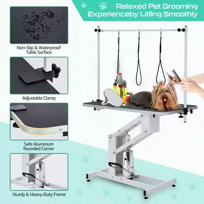 43.6 Pet Grooming Table for Large Dogs Heavy Duty Height Adjustable Dog Grooming Table with Overhead Arm & Noose Height Range 22''-39'',Up to 350 Lbs
