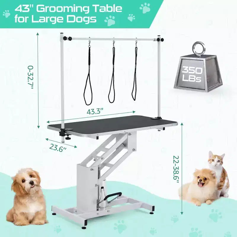 43.6 Pet Grooming Table for Large Dogs Heavy Duty Height Adjustable Dog Grooming Table with Overhead Arm & Noose Height Range 22''-39'',Up to 350 Lbs