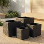 4-Piece Square Magnesium Oxide Planter Set with Drainage Holes, Modern Grey Indoor/Outdoor Plant Pots, Large Decorative Planters for Patio & Garden