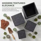 4-Piece Square Magnesium Oxide Planter Set with Drainage Holes, Modern Grey Indoor/Outdoor Plant Pots, Large Decorative Planters for Patio & Garden