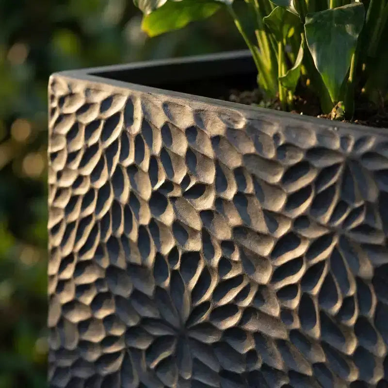 4-Piece Square Magnesium Oxide Planter Set with Drainage Holes, Modern Grey Indoor/Outdoor Plant Pots, Large Decorative Planters for Patio & Garden