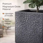 4-Piece Square Magnesium Oxide Planter Set with Drainage Holes, Modern Grey Indoor/Outdoor Plant Pots, Large Decorative Planters for Patio & Garden