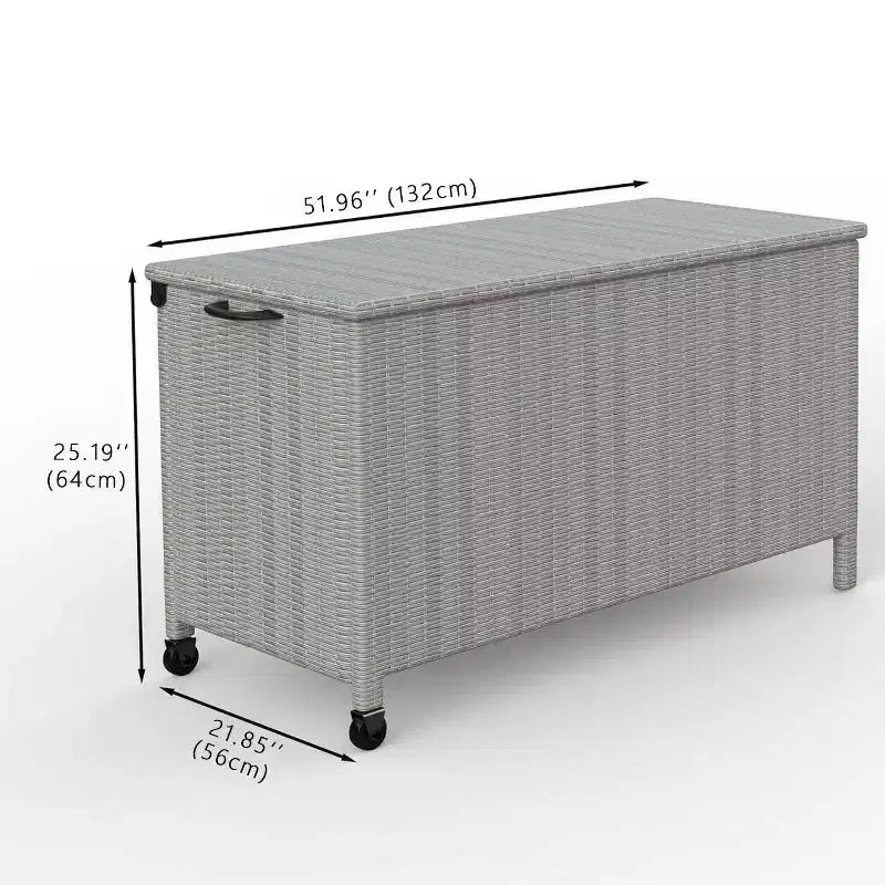 125 Gallon Large Deck Box Waterproof PE Rattan Outdoor Storage Box with Handles and Wheels, Storage Bin for Garden, Balcony, Porch, Pool, Yard