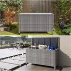 125 Gallon Large Deck Box Waterproof PE Rattan Outdoor Storage Box with Handles and Wheels, Storage Bin for Garden, Balcony, Porch, Pool, Yard