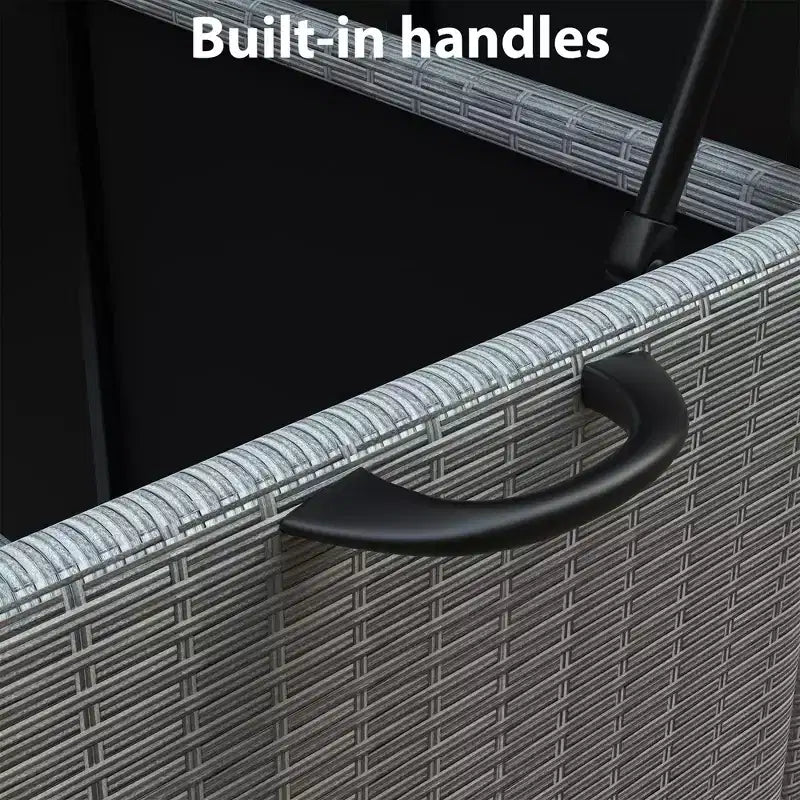 125 Gallon Large Deck Box Waterproof PE Rattan Outdoor Storage Box with Handles and Wheels, Storage Bin for Garden, Balcony, Porch, Pool, Yard