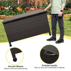 125 Gallon Large Deck Box Waterproof PE Rattan Outdoor Storage Box with Handles and Wheels, Storage Bin for Garden, Balcony, Porch, Pool, Yard